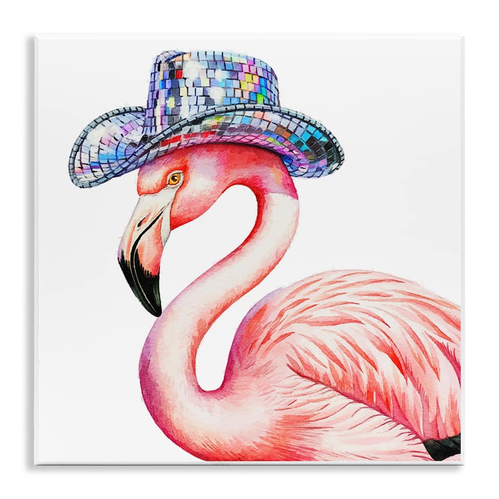 Stupell Disco Hat on Flamingo Wall Plaque Art Design By Amanda Greenwood
