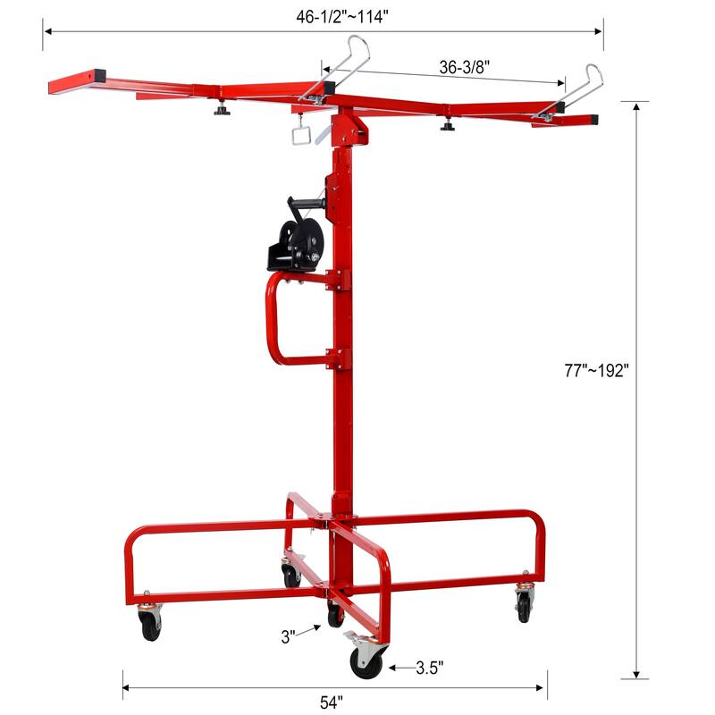 16 FT Drywall Lift Panel Rolling Hoist Jack Lifter, 150LBS Weight Capacity Drywall Rolling Lifter Panel with Wheels