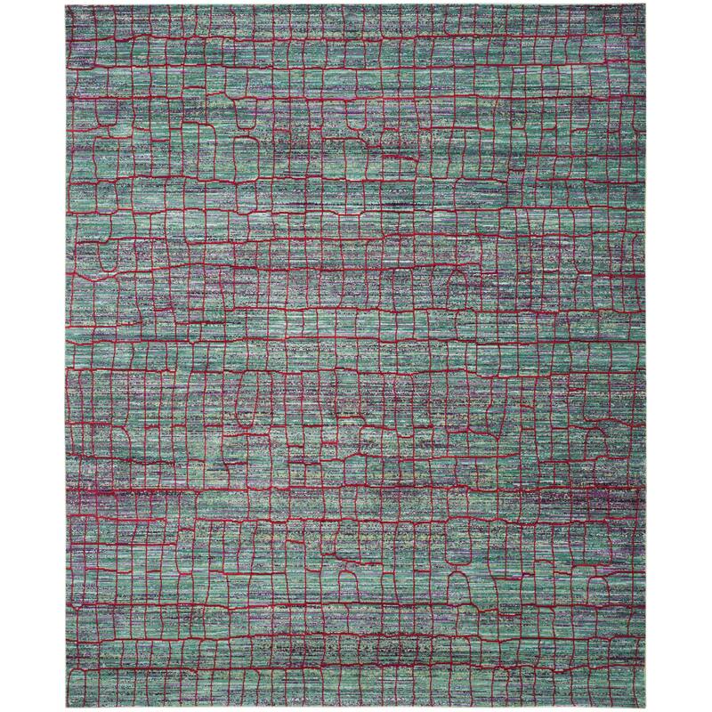 SAFAVIEH Valencia Shareen Distressed Vintage Boho Oriental Polyester Rug - 9' x 12' - Green/Red
