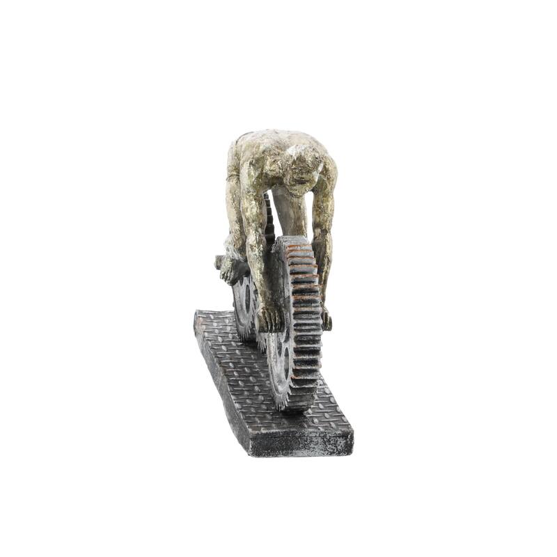 Polystone People Sculpture with Bike - Silver - Roche River Decor