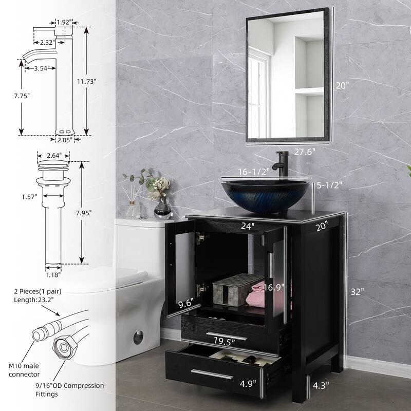 48" Bathroom Vanity Set Vessel Sink Mirror Faucet W/ Small Cabinet Combo