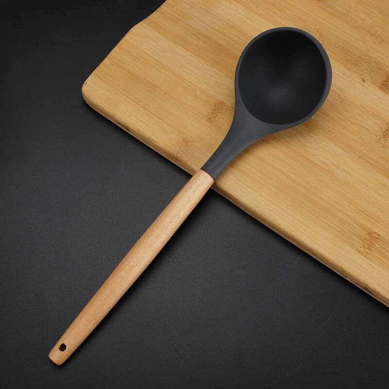 Silicone Soup Ladle Spoon 12.4 " One Piece Design Cooking Utensil - Gray - 12.4" x 3.1"(L*W)