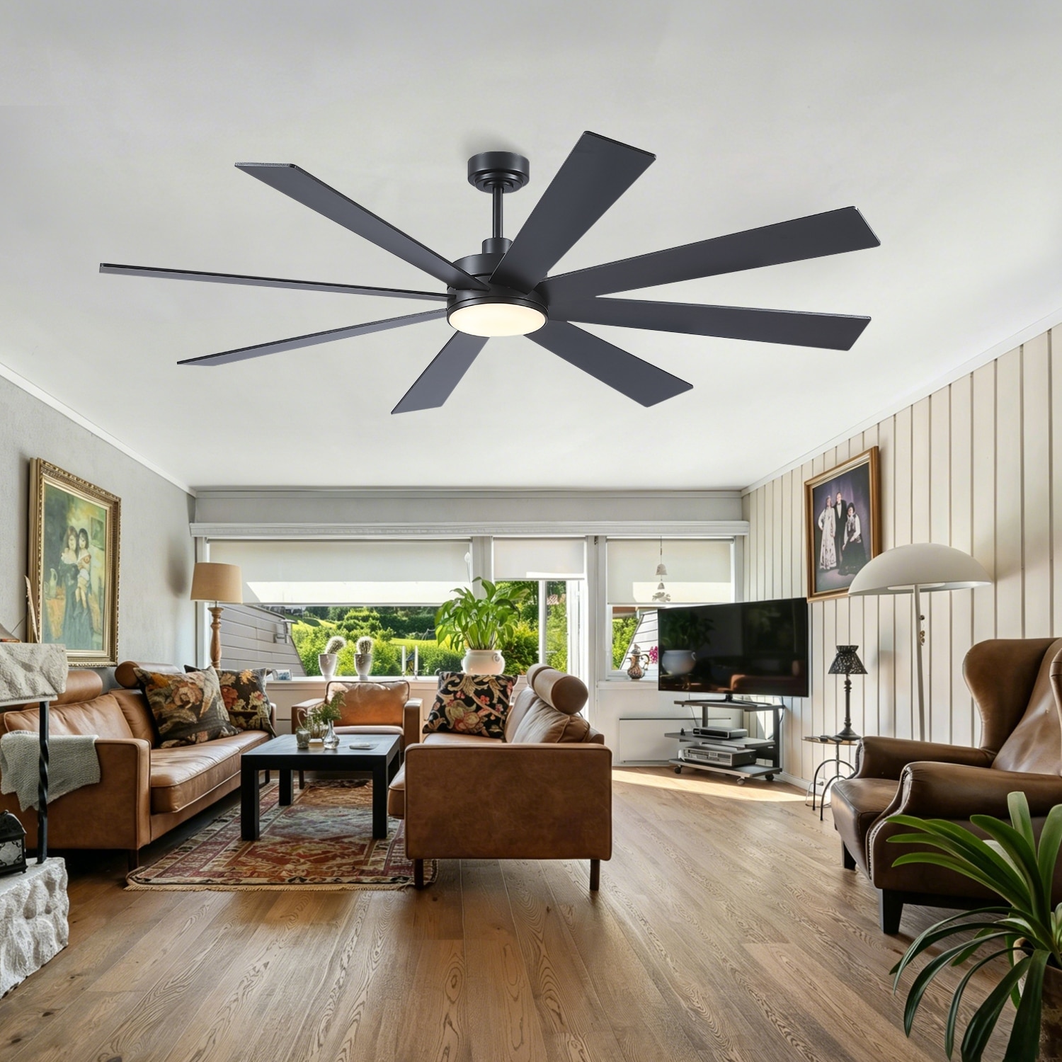 72-Inch Farmhouse Ceiling Fan with Light, 8 Reversible Blades, Quiet DC Motor and Remote for Great Rooms - 72 Inches