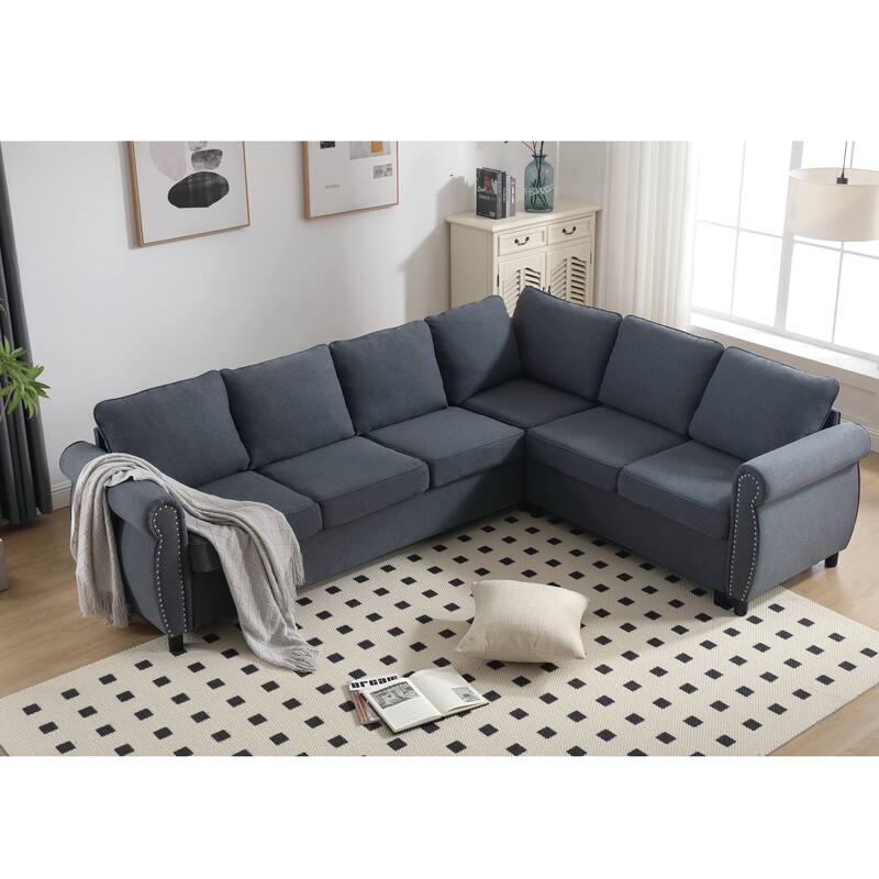 2 in 1 Pull Out 6 Seater L Shaped Sleeper Sectional Sofa Couch - Grey