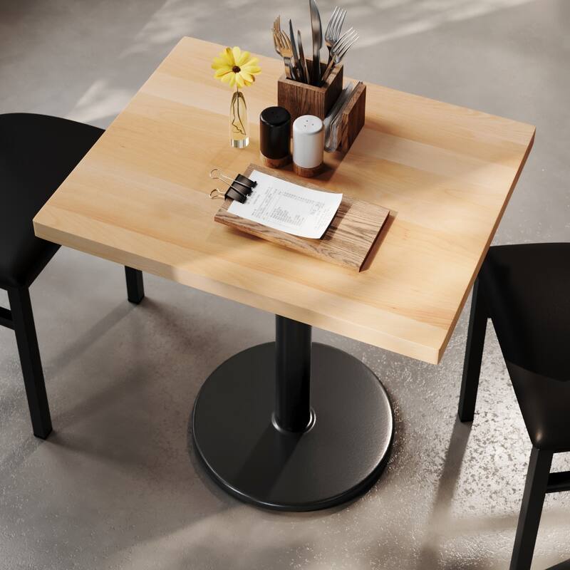 Rectangular Solid Wood Commercial Tabletop with 18" Round Dining Height Base - 24"W x 30"D x 29.5"H