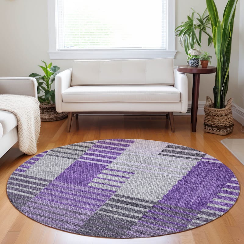 Machine Washable Indoor/ Outdoor Chantille Contemporary Stripes Rug - Purple - 8' x 8'