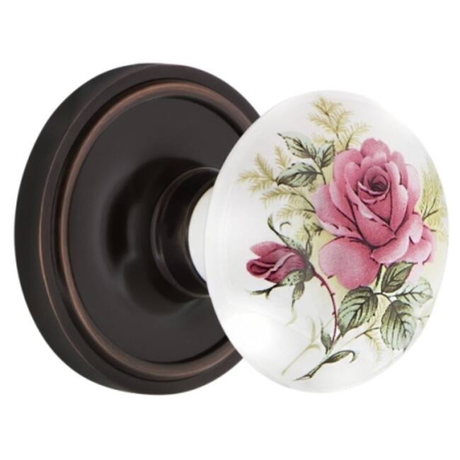 Nostalgic Warehouse Vintage Porcelain Painted Rose Privacy Door Knob - Timeless Bronze