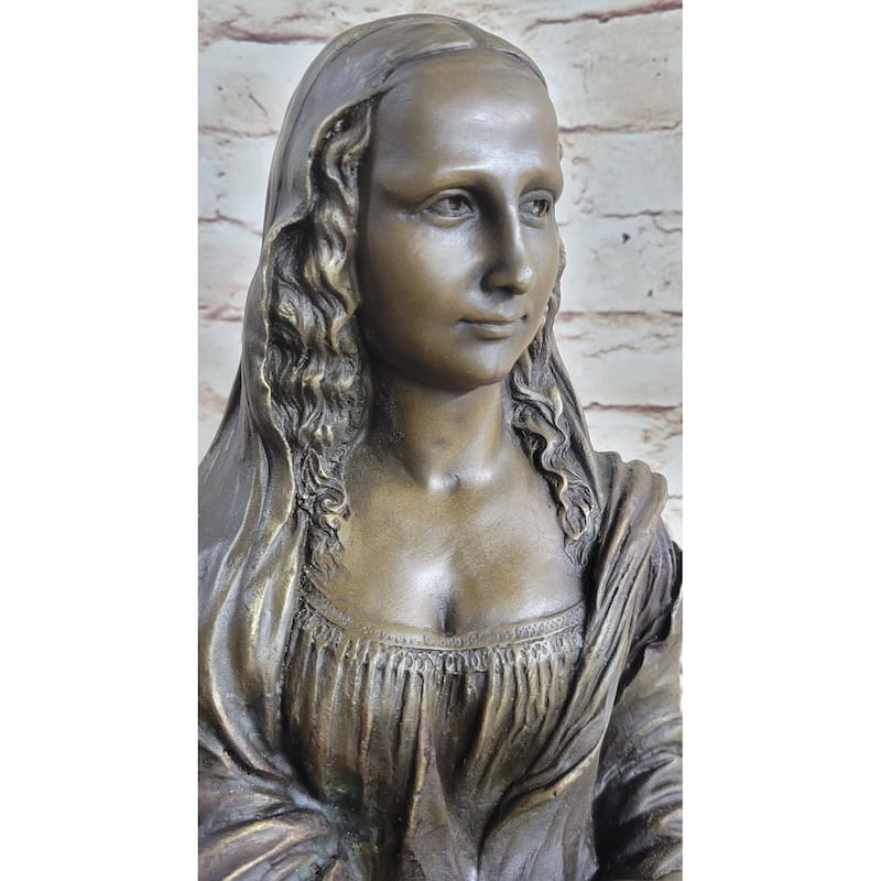 Mona Lisa Bronze Bust Statue Sculpture After Leonardo Da Vinci 14 Inches X 8 Inches