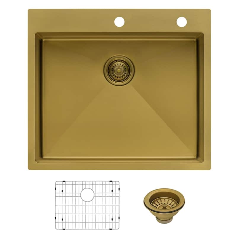 Ruvati 25 inch Polished Brass Matte Gold Workstation Drop-in Topmount Kitchen Sink Single Bowl - 25" x 22" - 25" x 22"