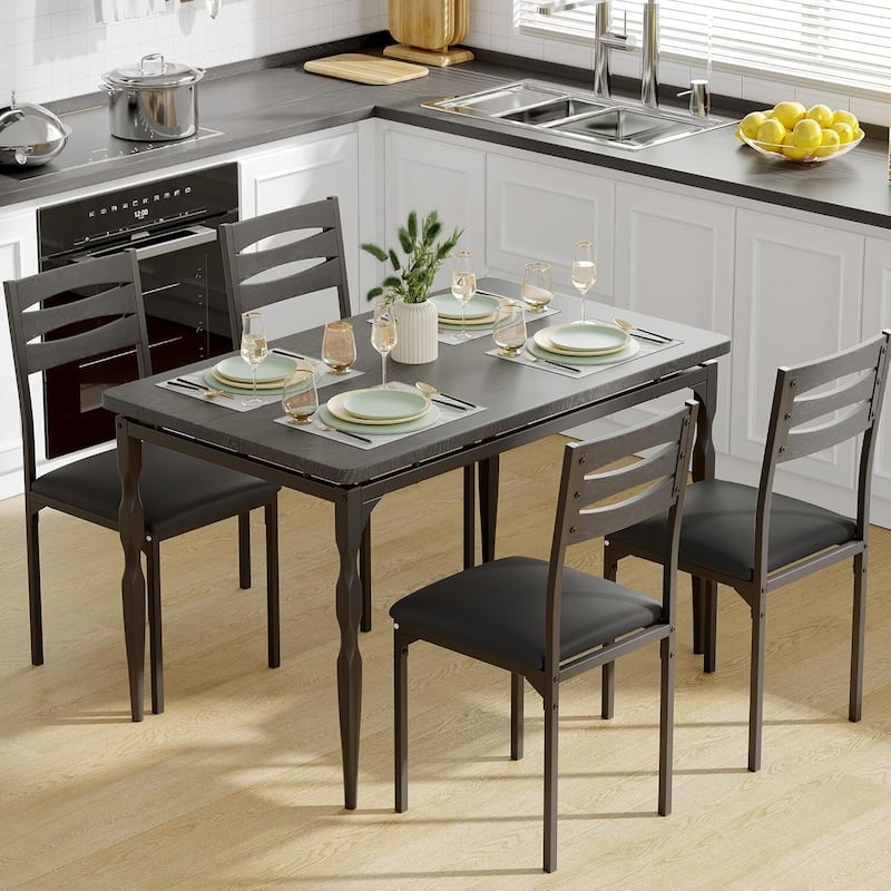 Dining Table Set for 4 with Spiral Table Legs for Small Spaces Kitchen Apartment - Black
