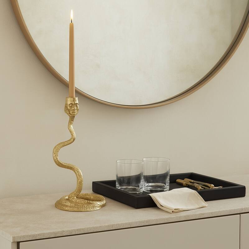 Metal Faux Snake Taper Candle Holder Decor - Gold, 13 in. - 13.0" - Gold/ Metallic - 13.0"