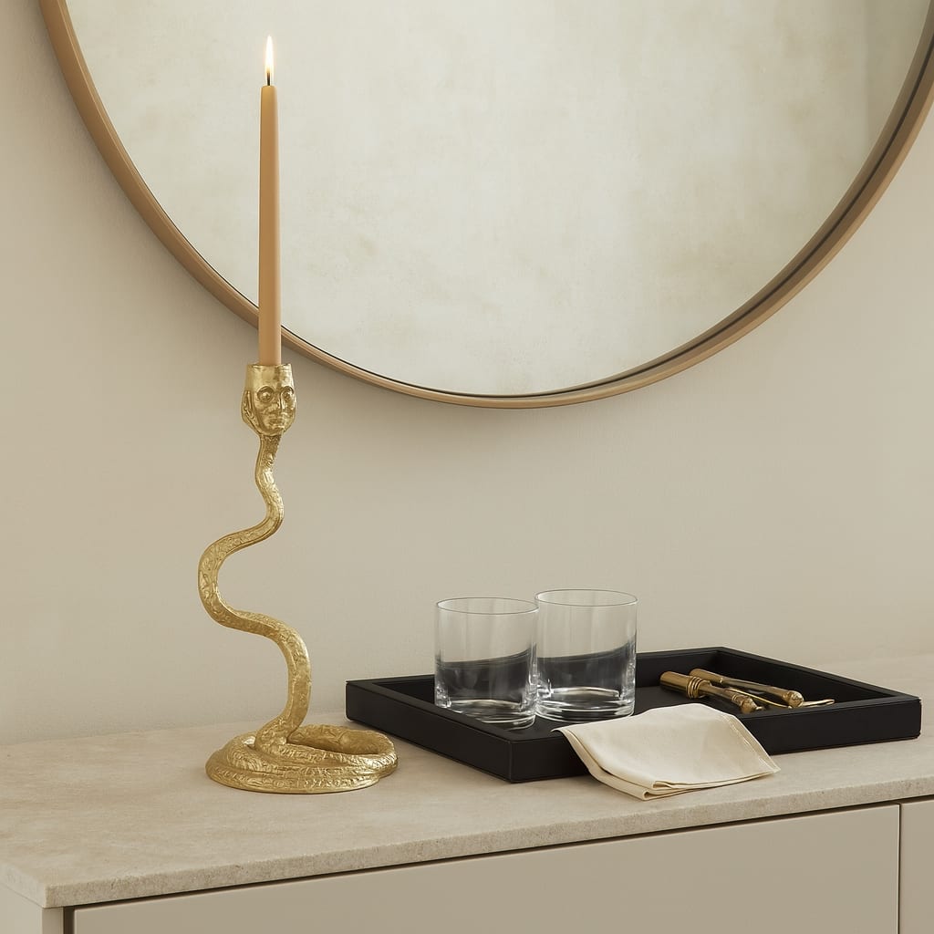 Metal Faux Snake Taper Candle Holder Decor - Gold, 13 in. - 13.0"