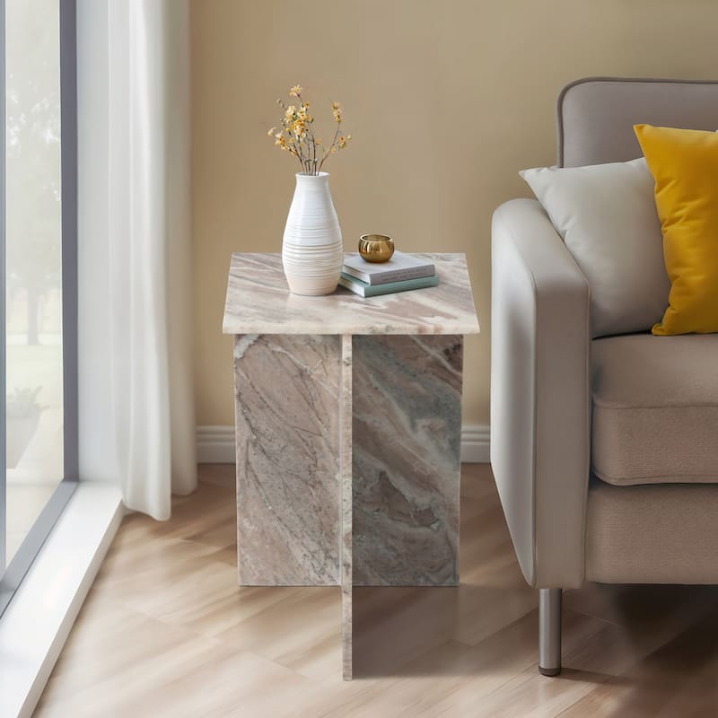 Stone Marble Accent Table Sculptural Geometric Base and Sleek Design