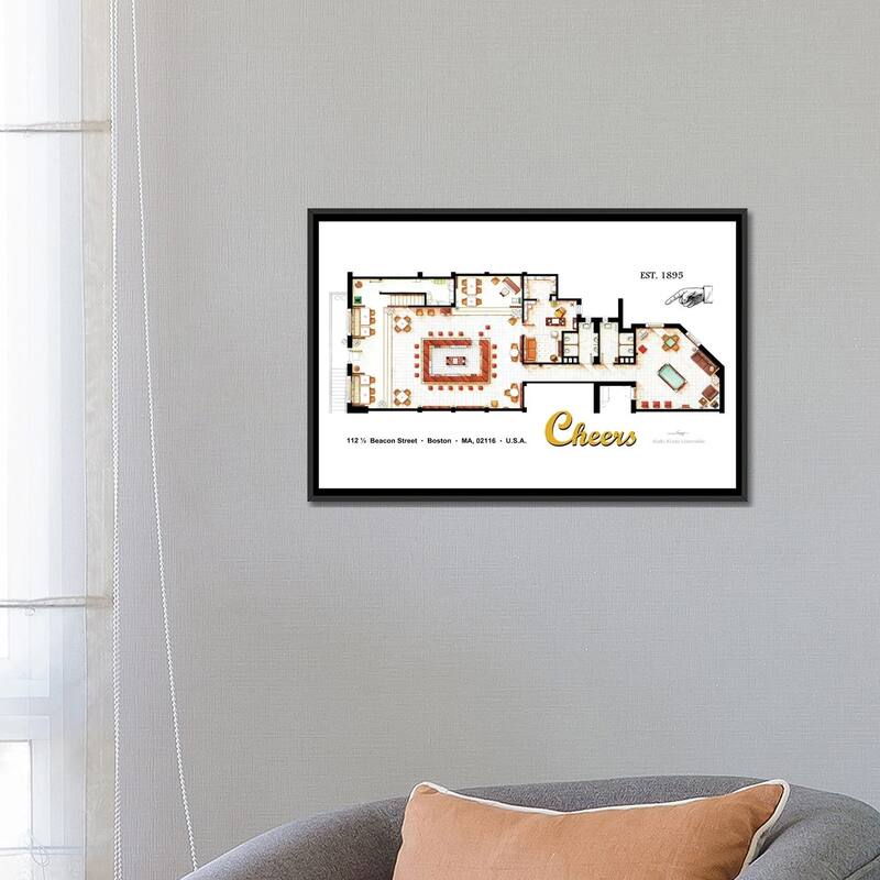 iCanvas "The Bar From Cheers" by TV Floorplans & More Framed Canvas Print