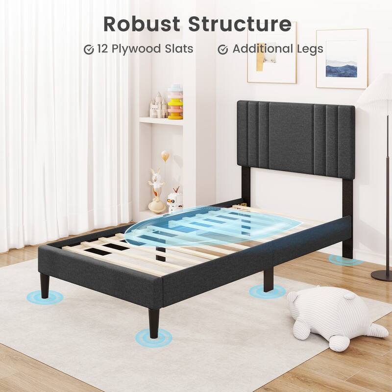 Gymax Twin / Full / Queen Size Bed Frame w/ Vertical Channel Tufted