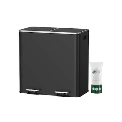 Stainless Steel Dual Trash Can with Soft-Close Lid and Pedals
