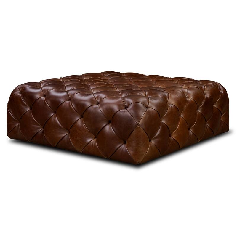 Poly & Bark Turin Leather Ottoman in Cognac Tan - Oscuro Brown