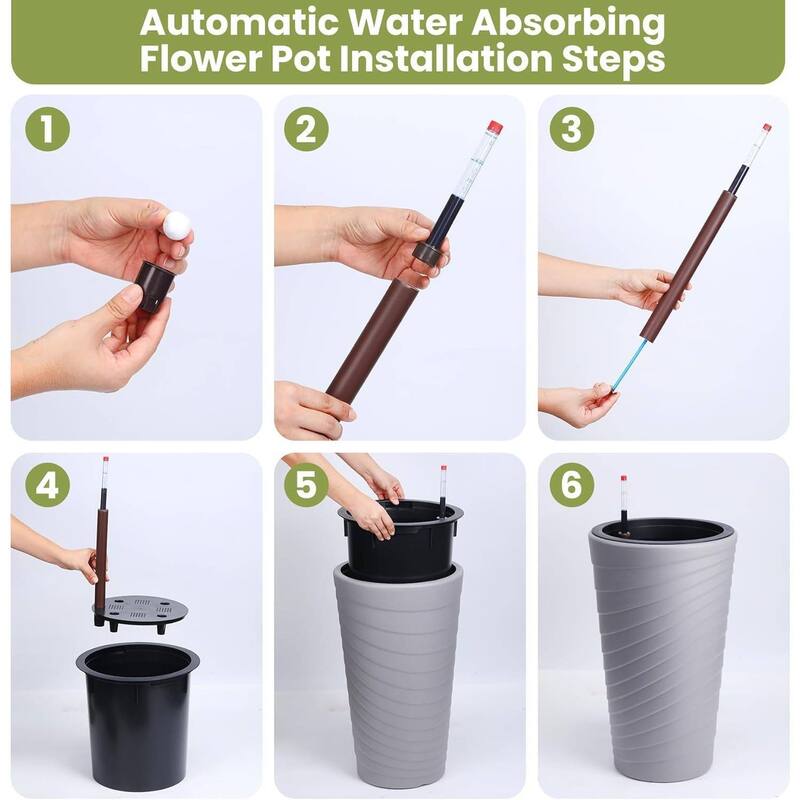 23" Set of 2 Self Watering Planter, Outdoor Plant Pots for Garden, Patio, Balcony Gardening