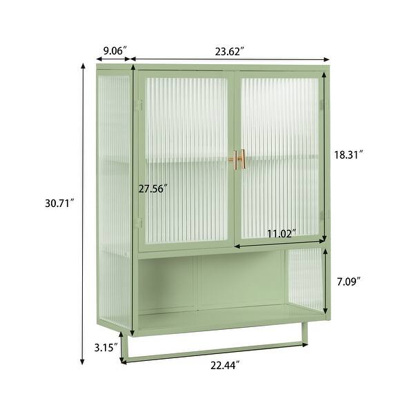 9.06 in. W x 23.62 in. D x 30.71 in. H in Green Iron Wall Cabinet with 2-Tier Enclosed Storage Open Shelf and Towel Rack