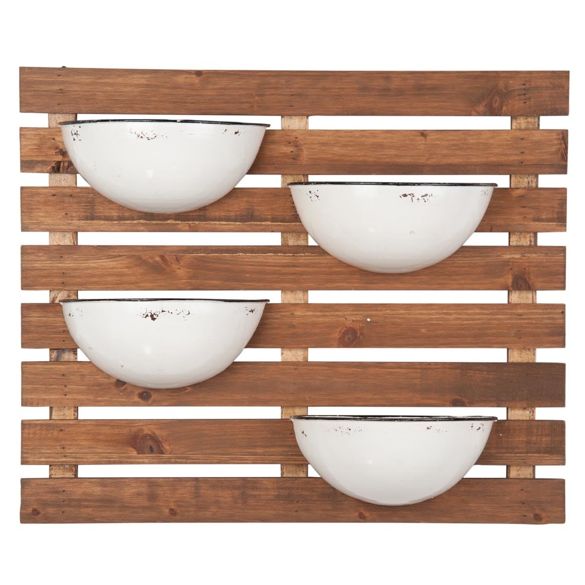 Country Farmhouse Wall Mounted Planter Rack with 3 Removable Mini Pots and 4 Hanging Hooks 