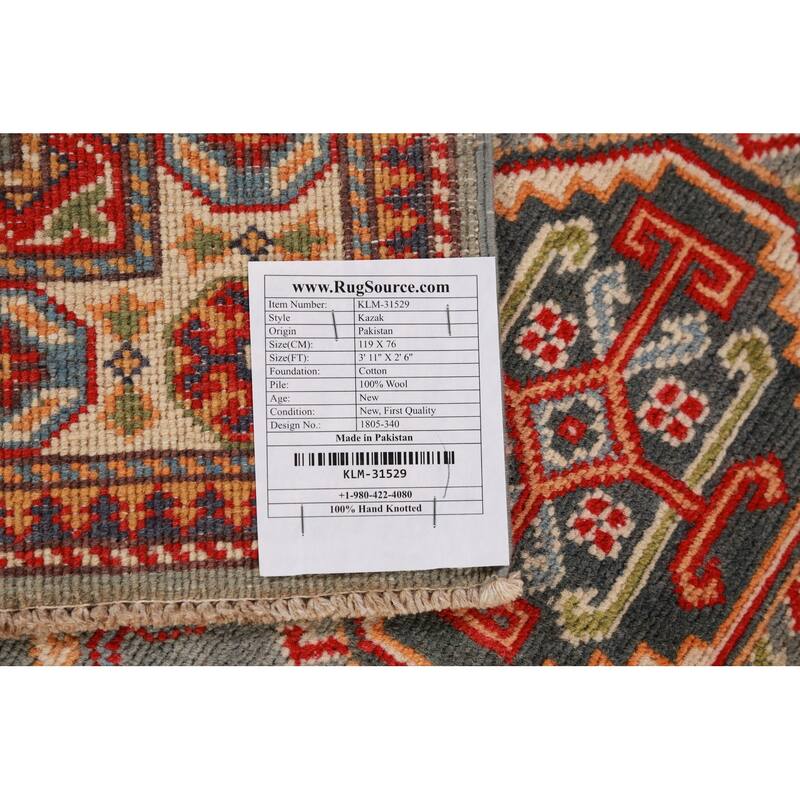 Traditional Kazak Foyer Rug Handmade Wool Carpet - 2'6"x 3'11"