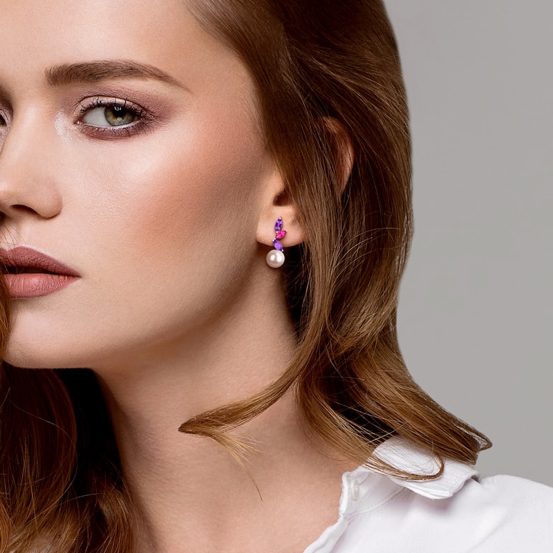 Miadora Cultured Freshwater Pearl and Gemstone Cluster Drop Earrings Sterling Silver