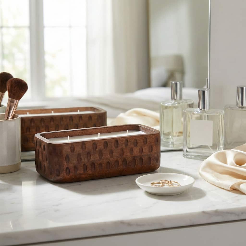 Decorative Vanilla Scented Mango Wood Candle - 10", Brown - 9.5"