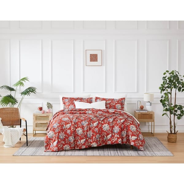 slide 2 of 5, Jacobean Willow Oversized Duvet Cover Set King - Red - 3 Piece