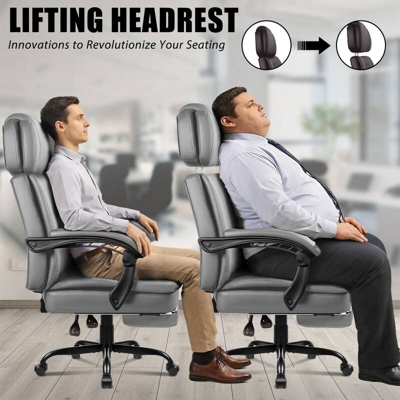 BOSSIN 400lbs Big & Tall Office Chair, Reclining Executive Chair with Footrest, Adjustable Headrest, PU Leather High Back,