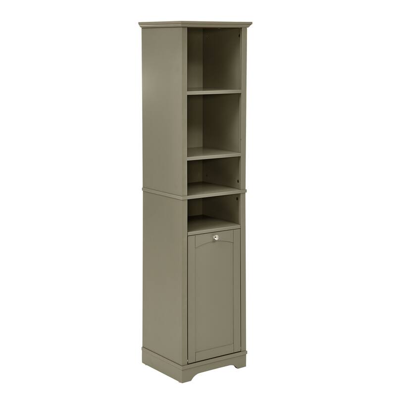 64" Tall Bathroom Floor Standing Storage Cabine with 4 Adjustable Shelves & Laundry Hamper Storage