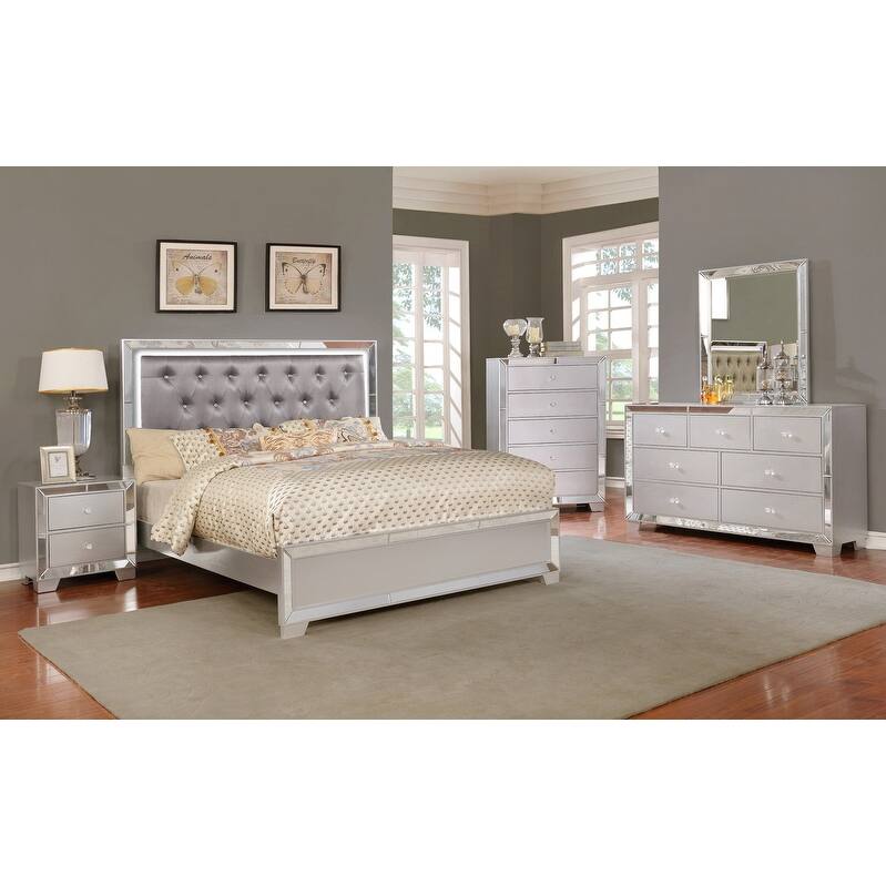 Everly a Crystal Tufted with LED lightning Bedroom Set