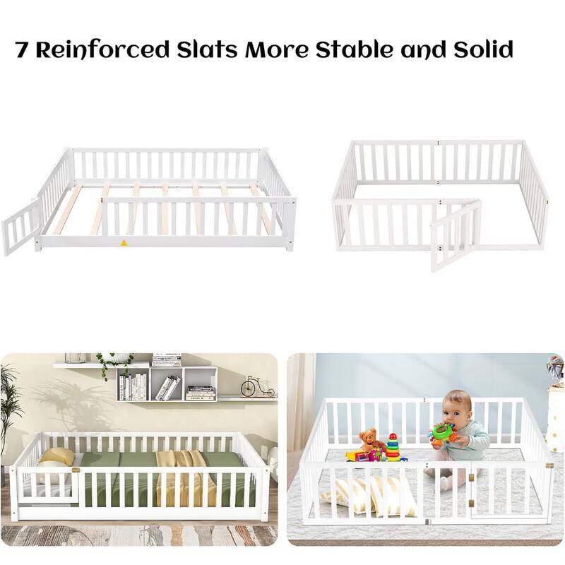 Twin/Full/Queen Size Floor Bed with Safety Guardrails, Toddler Floor Bed for Girls and Boys