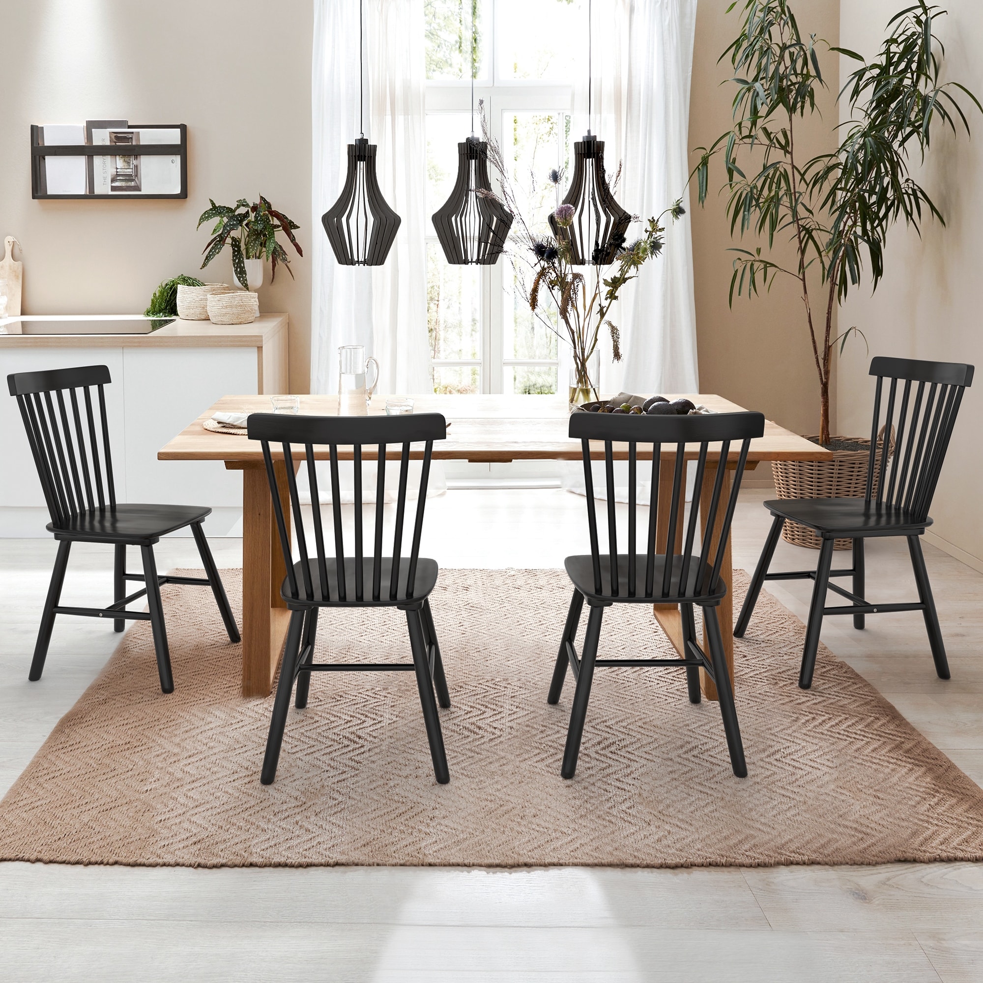 LUE BONA Windsor Solid Wood Dining Chairs For Kitchen And Dining Room Set of 4 - 18.1"D x 18.1"W x 35.1"H