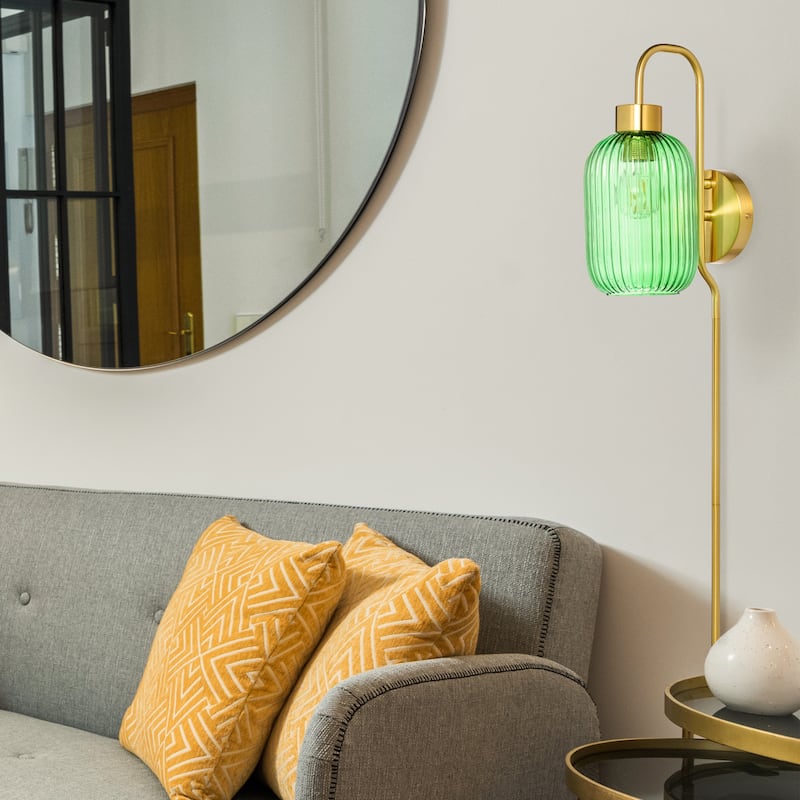 Adrienne River of Goods Green Glass and Metal Retro Wall Sconce - 5.375" x 8.625" x 32.25"