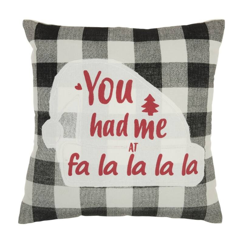 HomeRoots 18" Black Gray and White Christmas Cotton Throw Pillow