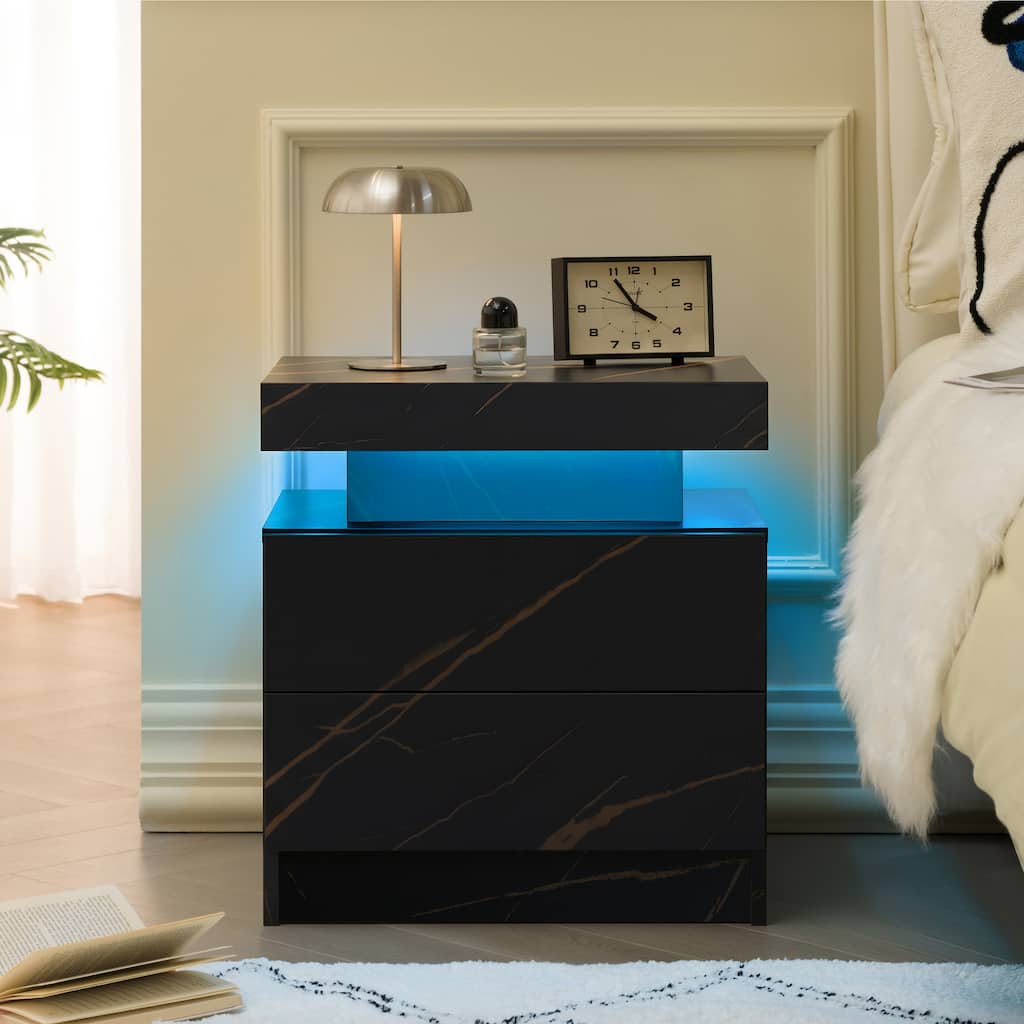 Modern LED Nightstand with Adjustable Lights and 2 Drawers for Bedroom and Living Room