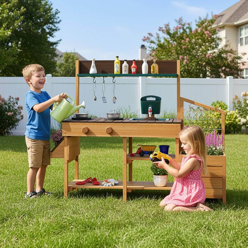 Costway Play Kitchen for Kids Wooden Toy Kitchen Playset with - See Details
