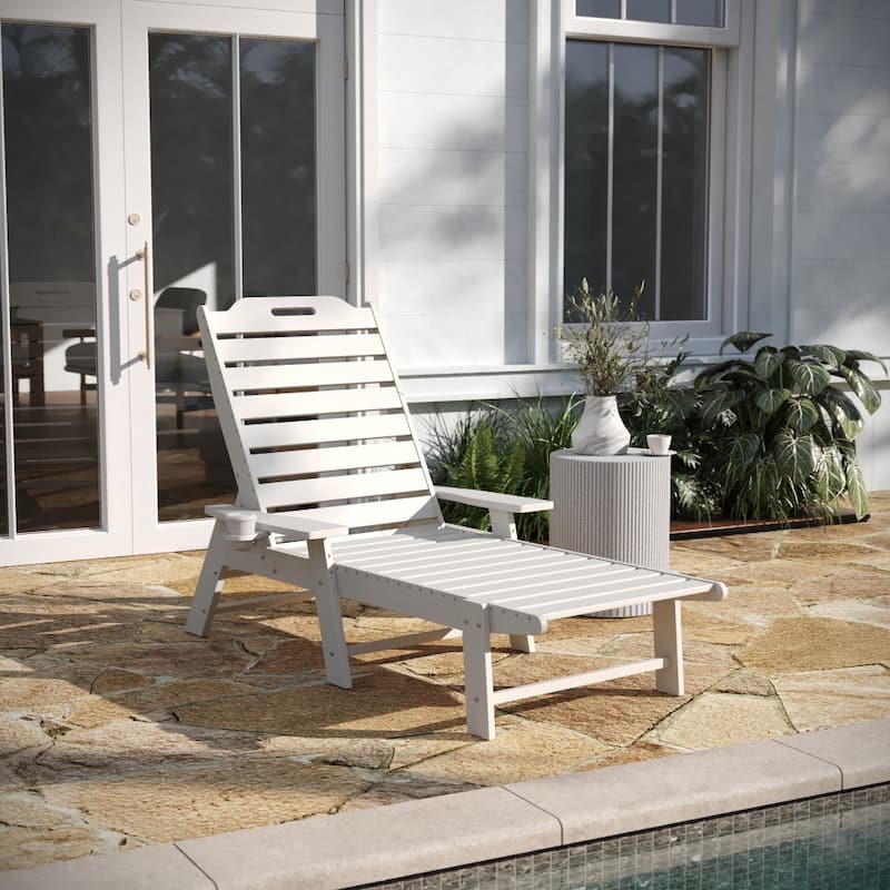 Outdoor Adjustable Lounge Chair with Cupholder - White
