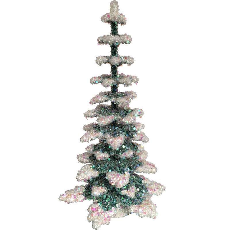 6.5" Shimmering White Green Holiday Beaded Schaller Paper Mache Tree