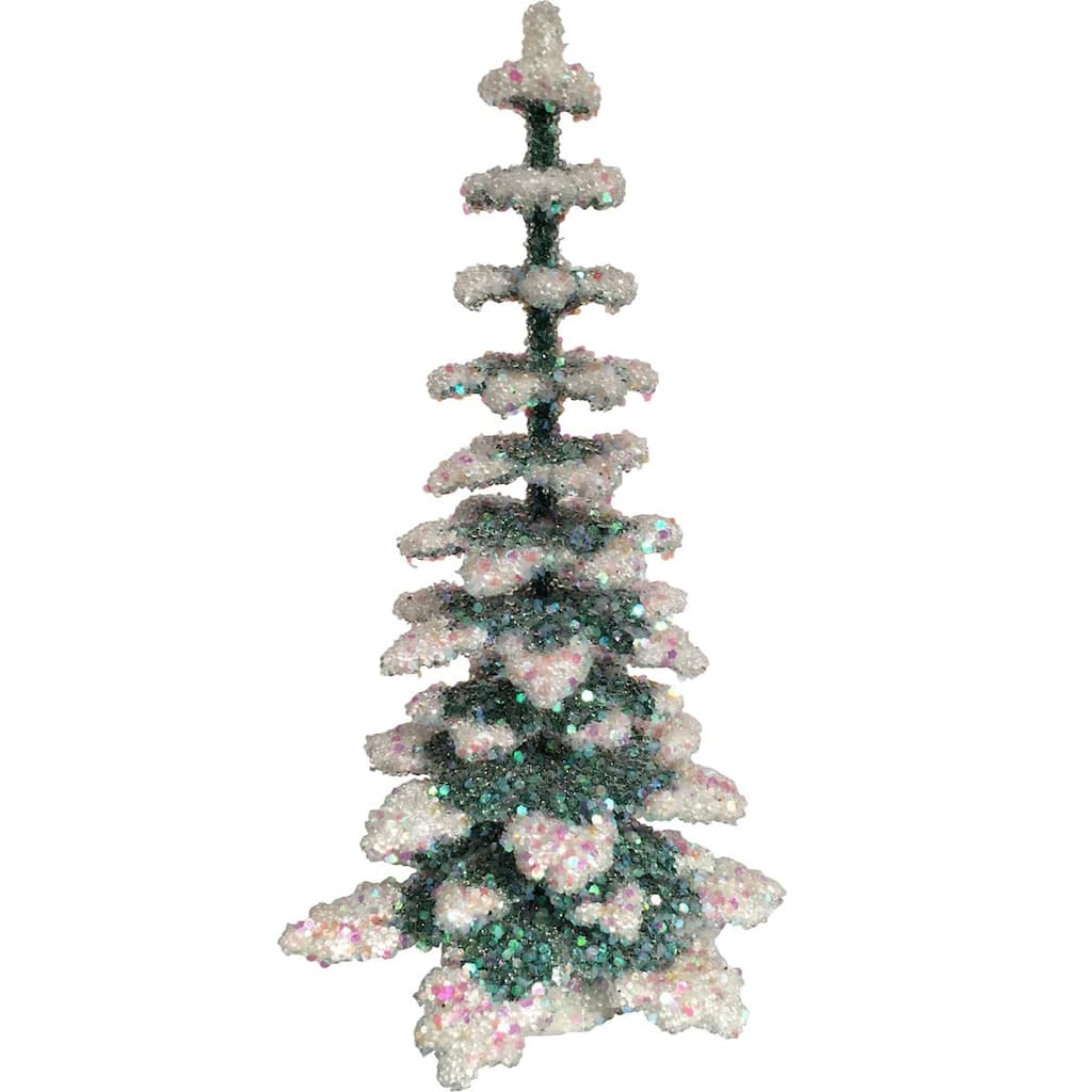 6.5" Shimmering White Green Holiday Beaded Schaller Paper Mache Tree