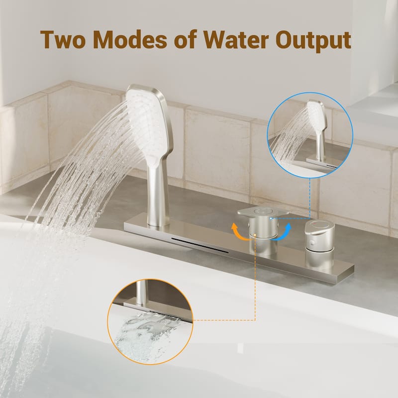 Bathtub Faucet Pressure Balanced 2-Handle Deck-Mount Waterfall Roman Tub Faucet with Handheld Shower Valve Included