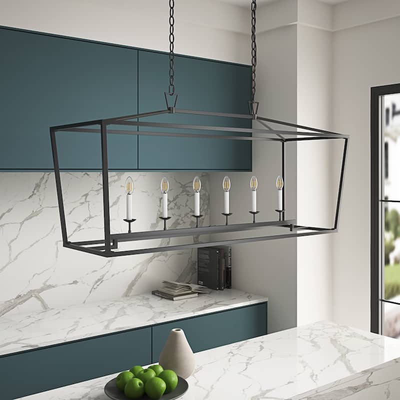 Farmhouse Matte Black 6-Light Rectangle Kitchen Island Chandelier