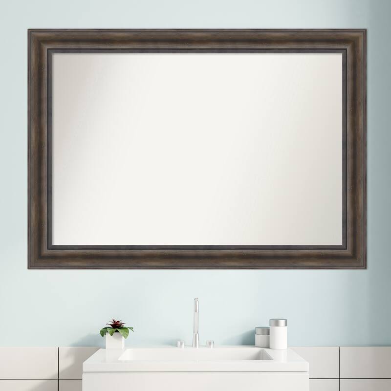 Non-Beveled Wood Bathroom Wall Mirror - Rustic Pine Frame