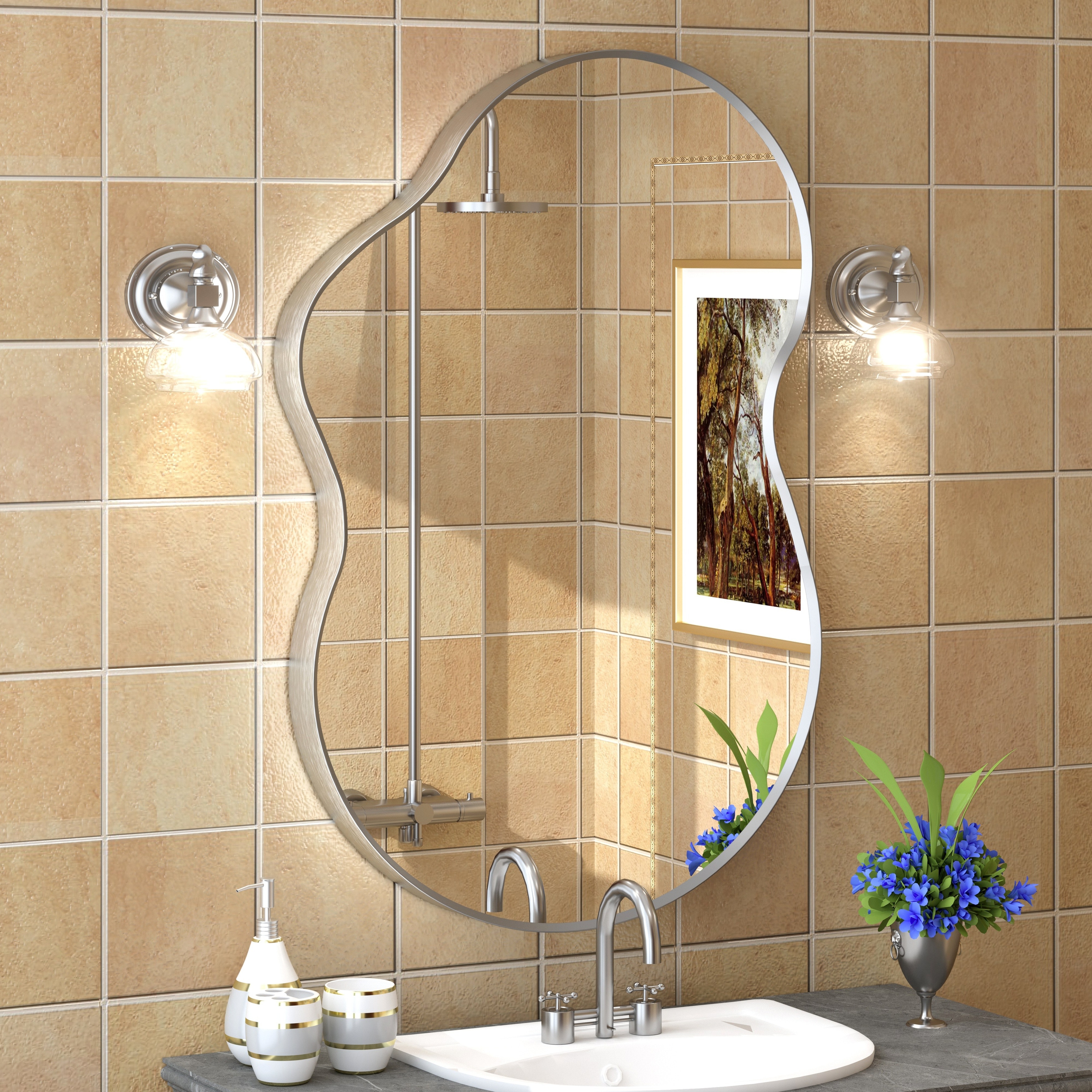 Asymmetrical Cloud High-Strength Aluminum Alloy Framed Easy French Mounted Wall Mirror