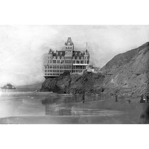San Francisco's Cliff House Restaurant and Seal Rocks Black and White