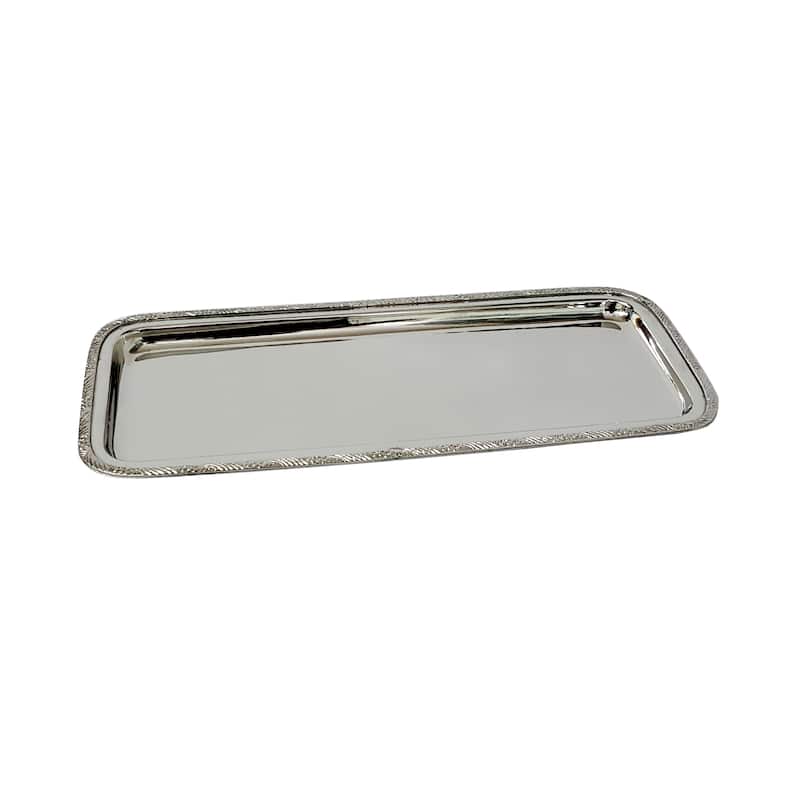 Rectangular Stainless Steel Tray with Designer Rim, 15x6"