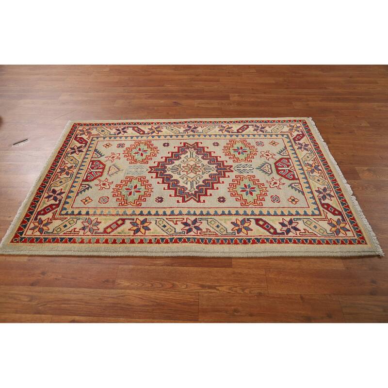 Geometric Kazak Foyer Rug Hand-Knotted Wool Carpet - 2'9"x 4'0"