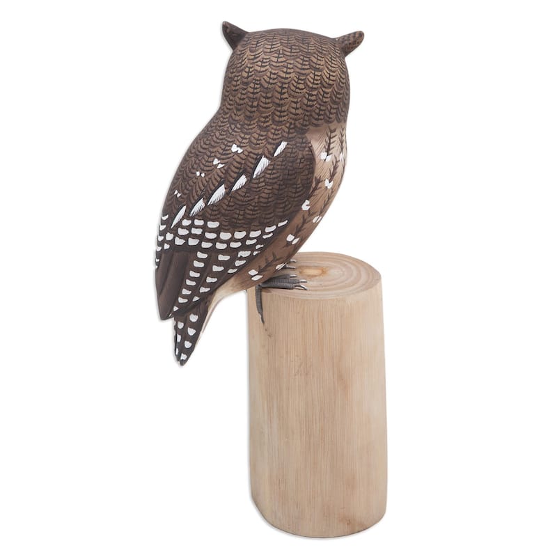 Novica Handmade Owl And Butterfly Wood Sculpture