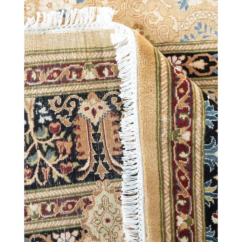 Overton Handknotted Wool Traditional Oriental Yellow Octagon Area Rug - 9' x 12'