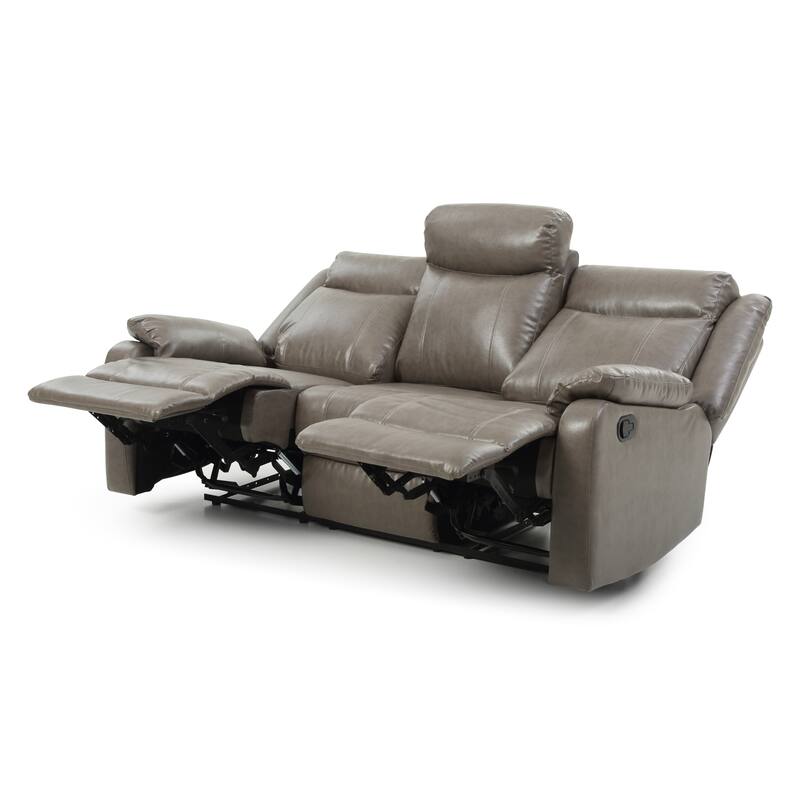 Faux leather 3-Seater Reclining Sofa with Pillow Top Arms - 76" - Gray